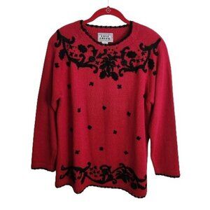 Cove Creek Vintage Cottagecore Embroidered Rose Appliqué Tunic Sweater Size M